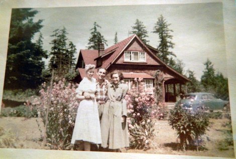 My mom, dad and my mom's friend Norma at family homestead in Chemainus c.1952